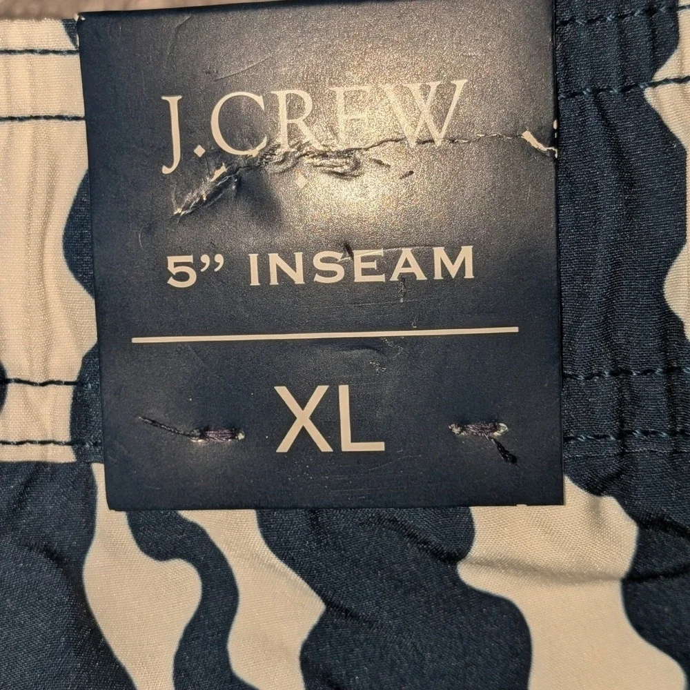 J.Crew Mens 5 Inch Inseam Flex‎ Swim Trunks Navy Wavy Stripe XL BW492 NEW $80